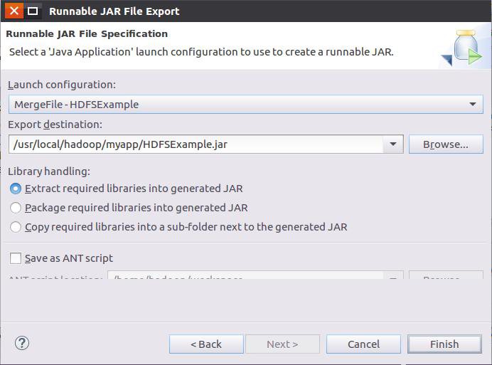 把写好的 HDFS API 程序导出为可执行 jar 包