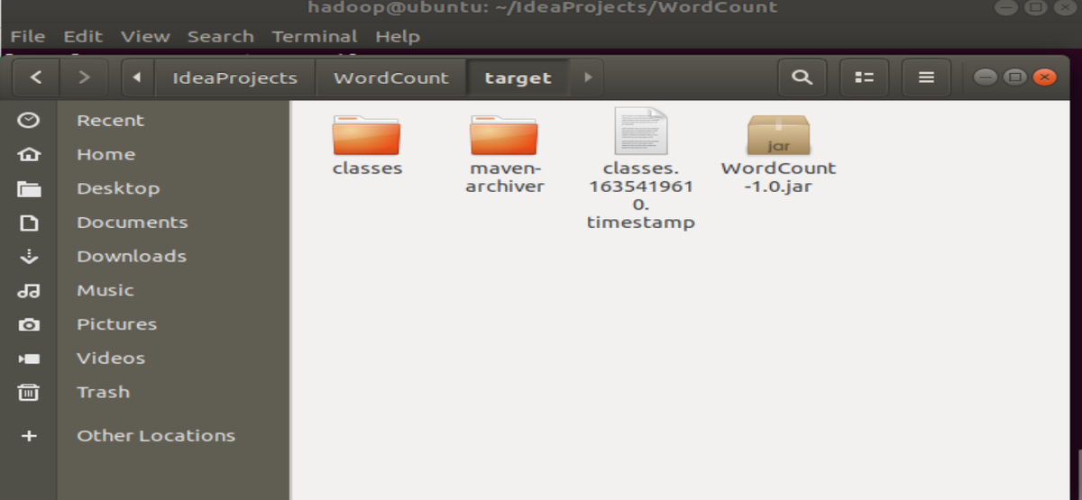 打包完成后 target 目录下生成的 WordCount-1.0.jar